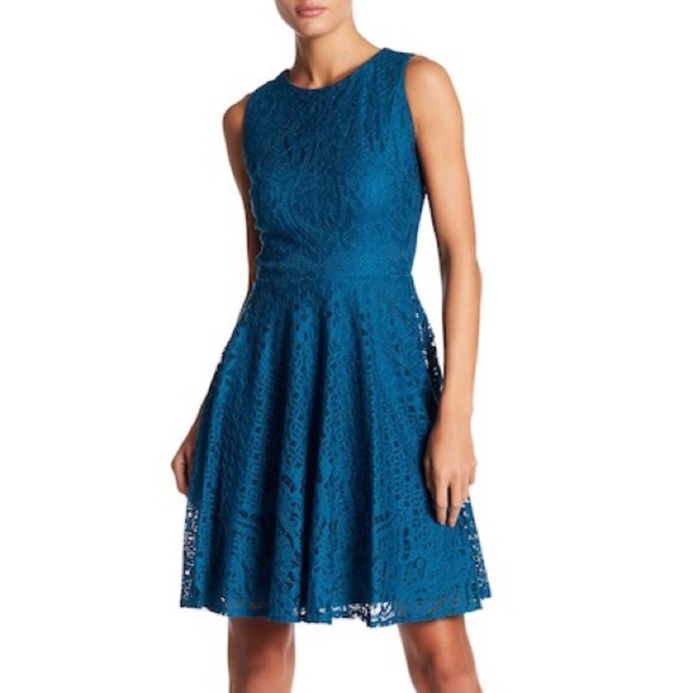 Gabby Skye Sleeveless Lace Fit and Flare Dress